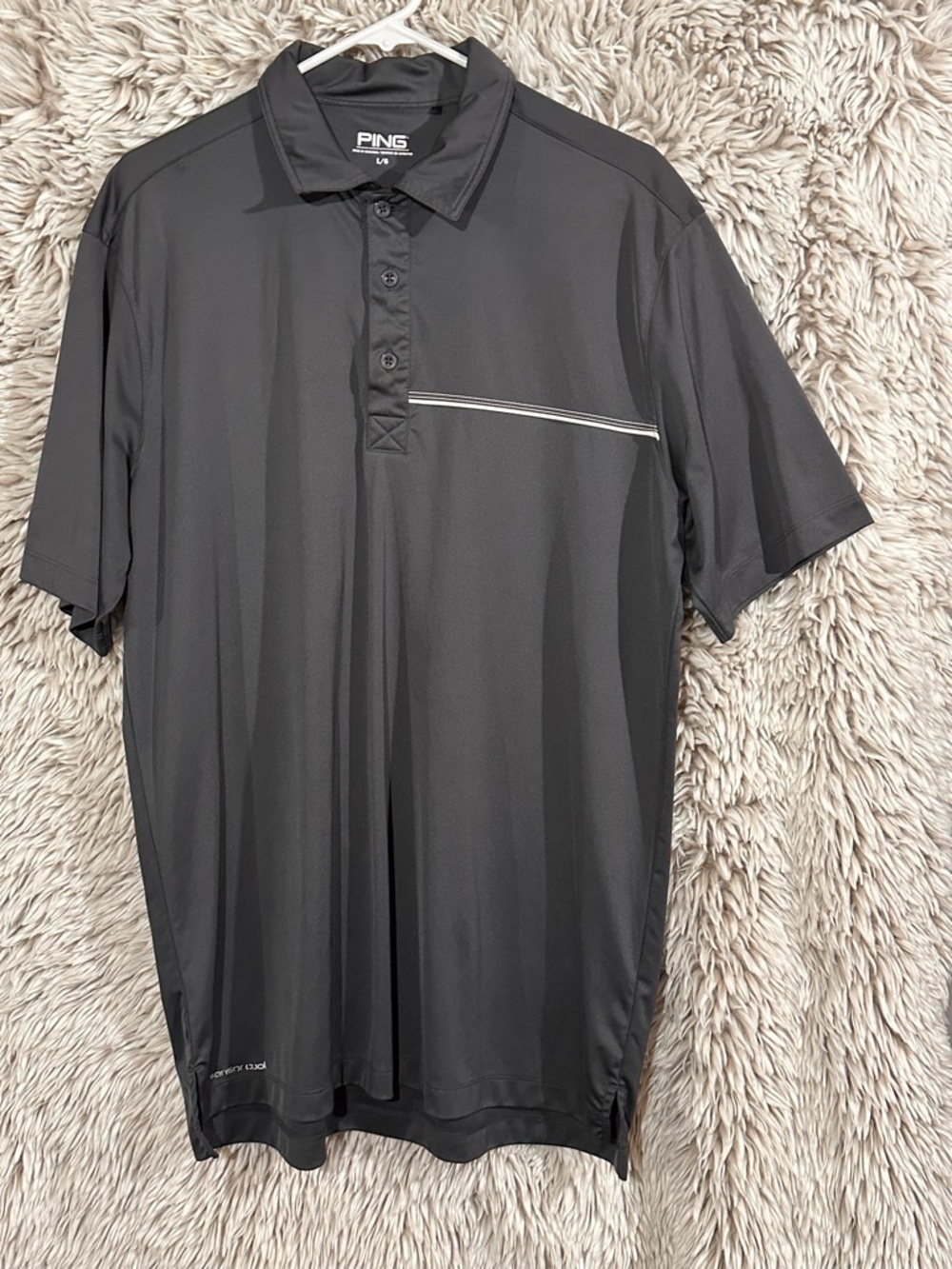 PING Black Short-Sleeve Polo with Subtle Chest Stripe